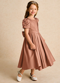 Azazie Miriam Flower Girl Dresses Bronzer Ball-Gown Pleated Matte Satin Dress image6
