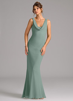 Azazie Rylina Bridesmaid Dresses Silver Sage Mermaid Pleated Chiffon Dress image1