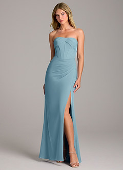 Azazie Chantel Final Sale Moody Blue Sheath Strapless Chiffon Convertible Dress image1