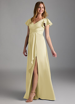 Azazie Omari Bridesmaid Dresses Lemon Sorbet A-Line Stretch Satin Dress image5