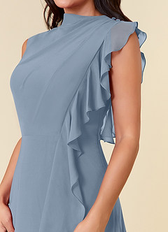 Azazie Narine Kleider für die Brautmutter A-Linie Hoher Halsausschnitt Gefaltet Chiffon Kleid Staubblau image6