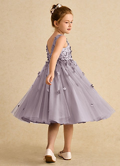 Azazie Lana Blumenmädchenkleider A-Linie ärmellos Matte Satin Kleid Dämmerung image4