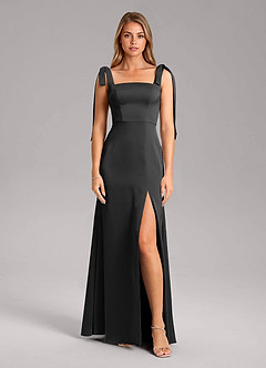 Azazie Frostine Bridesmaid Dresses Black A-Line Bow Stretch Satin Dress image5