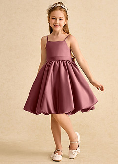Azazie Davine vestidos de niña de las flores Vestido de Amatista de Satin Mate de Corte En A con Tirante Espagueti image5