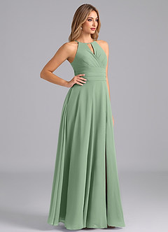 Azazie Denver Bridesmaid Dresses Matcha A-Line Pleated Chiffon Dress image4