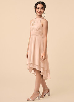 Azazie Linna Junior English Rose A-Line Pleated Chiffon Dress image3