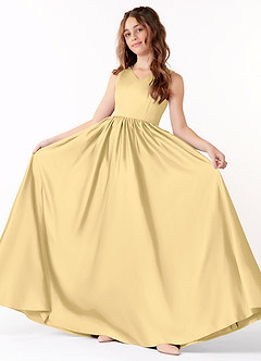 Azazie Hathaway Junior Butter A-Line Bow Stretch Satin Dress image2