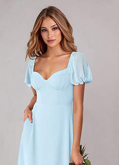 Azazie Fatima Bridesmaid Dresses Sky Blue A-Line with Pockets Chiffon Dress image6