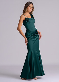 Azazie Inara Bridesmaid Dresses Pine Mermaid Pleated Stretch Satin Dress image5