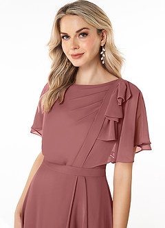 Azazie Aaliyah Modest Bridesmaid Dresses A-Line Scoop Pleated Chiffon Floor-Length Dress image5