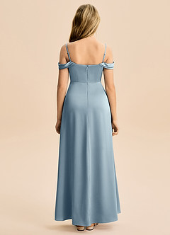 Azazie Lettie Junior A-Line Off-Shoulder Stræk satin Gulv-længde Junior brudepige Kjole image3