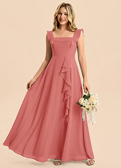 Azazie Nori Junior Blushing Pink A-Line Ruched Chiffon Dress image6