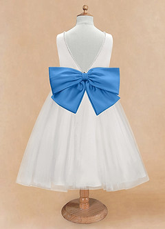 Azazie Seline Flower Girl Dresses Ivory Blue Jay A-Line Bow Tulle Dress image7