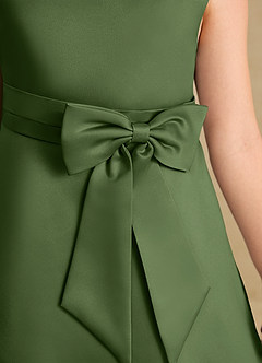 Azazie Eve Abiti da Ragazza di Fiori Abito A-Line in Raso Opaco Plissettato Oliva image6