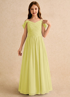 Azazie Chelo Girls Formal Abiti da Ragazza di Fiori Abito A-Line in Chiffon Plissettato Sorbetto Al Limone image5