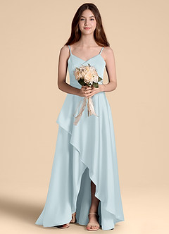 Azazie Prisha Junior Jurk van Stretch Satijn met A-Lijn Geplooid De Nevel image6