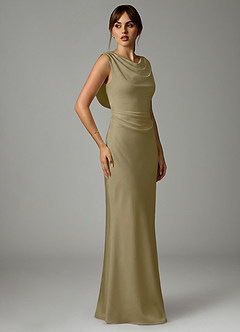 Azazie Kieryn Bridesmaid Dresses Moss Green Mermaid Pleated Stretch Satin Dress image4