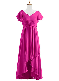 Azazie Caria Junior Robe Trapèze en Mousseline de soie Plissée Fuchsia image7