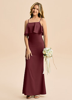 Azazie Galene Junior Abito Sirena in Raso Elasticizzato Cabernet image4