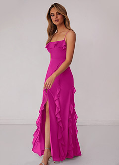 Barbie ♥ Azazie Vestidos de damas de honor Vestido de Fucsia de Gasa de Corte Recto con Lazo image5