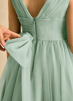 Azazie Macaron Flower Girl Dresses Agave A-Line Pleated Tulle Dress image6