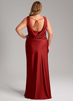 Azazie Rylina Bridesmaid Dresses Pomegranate Mermaid Stretch Satin Dress image8