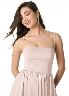 Azazie Morana Bridesmaid Dresses Blushing Pink A-Line Off the Shoulder Stretch Satin Convertible Dress image2