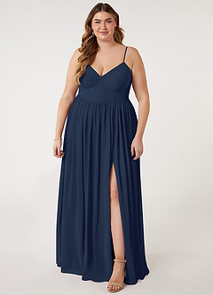 Azazie Zeya Bridesmaid Dresses Dark Navy A-Line V-Neck Pleated Chiffon Dress image6