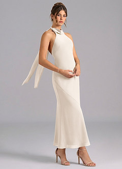 Azazie Velli Brautjungfernkleider Meerjungfrau-Linie Hoher Kragen Chiffon Kleid Alabaster Weiß image3