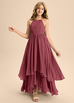 Azazie Elliora Junior Merlot A-Line Pleated Chiffon Dress image1