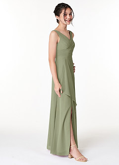 Azazie Kori Junior Pistachio A-Line Ruched Chiffon Dress image3