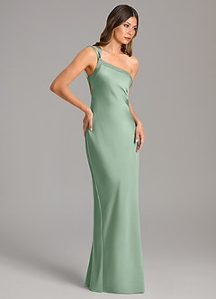 Azazie Monroe Jurken voor bruidsmeisjes Jurk van Stretch Satijn met Zeemeermin One-Shoulder Agave image5