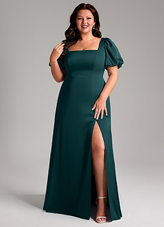 Azazie Fyona Bridesmaid Dresses Pine A-Line Pleated Stretch Satin Dress image8
