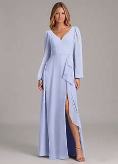 Azazie Simone 신부 들러리 드레스 A라인 긴팔 쉬폰 바닥 길이 드레스 image3