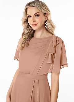 Azazie Aaliyah Modest Bridesmaid Dresses A-Line Scoop Pleated Chiffon Floor-Length Dress image5