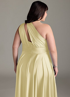 Azazie Charlize Bridesmaid Dresses Lemon Sorbet A-Line One Shoulder Stretch Satin Dress image16