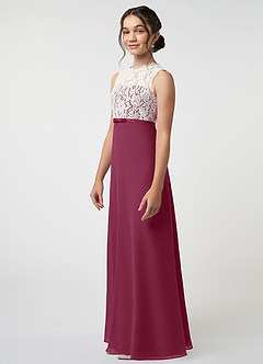 Azazie Rana Junior A-Linie Spitze Chiffon Kleid Maulbeerrot image3