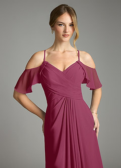 Azazie Dakota Bridesmaid Dresses Mulberry A-Line V-Neck Pleated Chiffon Dress image7