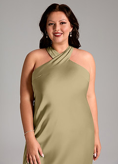 Azazie Doretta Bridesmaid Dresses Moss Green Mermaid Pleated Stretch Satin Dress image11
