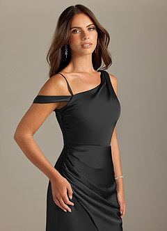 Azazie Madelyn Vestidos de damas de honor Vestido de Negro de Satén Elástico de Corte Sirena Convertible con Vestidos sin tirantes image6