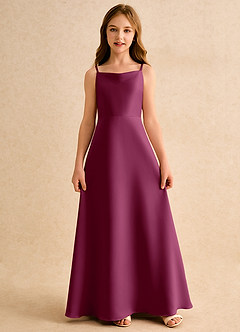 Azazie Joella Girls Formal Flower Girl Dresses Mulberry A-Line Pleated Matte Satin Dress image5
