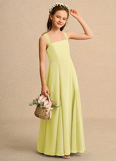 Azazie Tater Girls Formal Robe Demoiselle D'honneur Fillette Robe Trapèze en Mousseline de soie Plissée Sorbet Citron image3