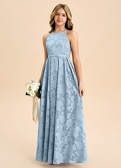 Azazie Arianthe Junior A라인 주름진 플로럴 번아웃 플로어 길이 주니어 신부 들러리 드레스 image6