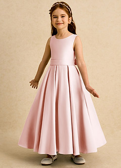 Azazie Mapel Flower Girl Dresses Blushing Pink Ball-Gown Pleated Matte Satin Dress image5