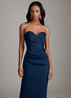 Azazie Sonora Suknie dla druhen Osłona Bez ramiączek Satyna elastyczna Do ziemi Sukienka image5