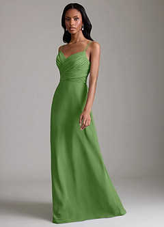 Azazie Kali Abiti da Damigella Abito A-Line in Chiffon Plissettato Basilico image6