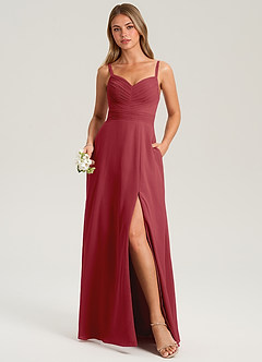 Azazie Terese Bridesmaid Dresses Pomegranate A-Line Pleated Chiffon Dress image1