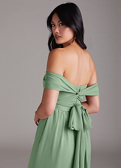Azazie Lamara Robes de demoiselle d'honneur Combinaison Convertible en Mousseline de soie Épaule décolletée Matcha image6