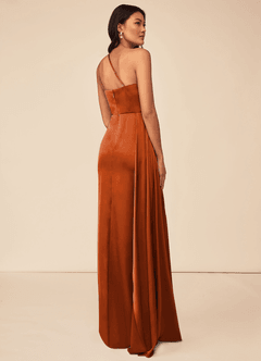 Azazie Maron Bridesmaid Dresses Burnt Orange A-Line One Shoulder Stretch Satin Dress image8