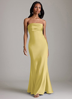 Azazie Saylor Vestidos de damas de honor Vestido de Canario de Satén Elástico de Corte Sirena con Sin tirantes image2